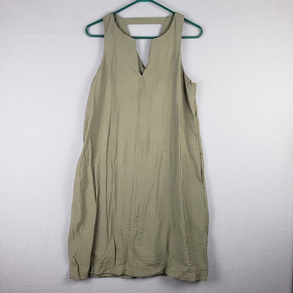 Banana Republic M Sleeveless V-Neck Midi Dress Olive Green Pockets Lagenlook - Picture 1 of 9